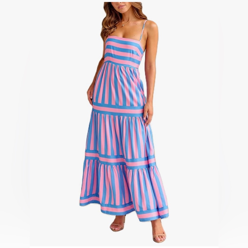Striped Pink and Blue Maxi Dress